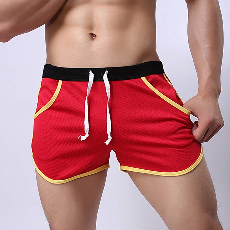 Rexcyril Men's Running Workout Bodybuilding Gym Shorts Athletic Sports Casual Short Pants Large Red - Image 3